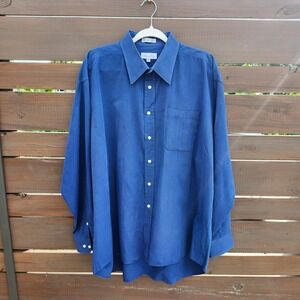 Christian‎ Dior Vintage Menswear Dress Shirt Long Sleeve Button Up Blue Size 18